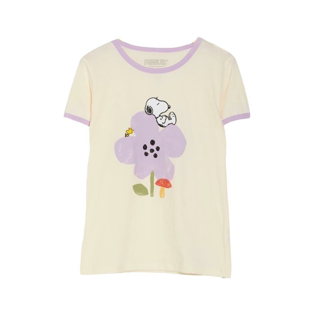 Hi Res Peanuts Snoopy Short Sleeve Crew Neck Graphic Ringer Tee - Women's Medium